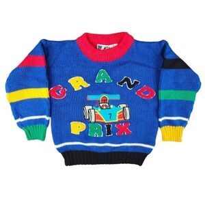 Vintage Grand Prix Sweater Boys Size 4 80s 90s Electric Kids Racing Car